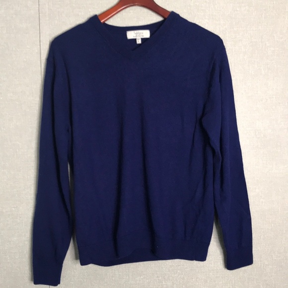 Turnbury Men’s Royal Blue Merino Wool V-Neck Sweater - Picture 1 of 5